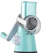 Vegetable slicer, fruit cutter,Cheese shredder,Rotary drum Grater with 3 stainless steel rotary Blades and suction cup feet - light blue