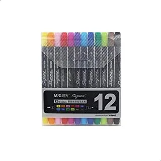 M&G Twin dual tip fine piont assorted marker pens (12 color)