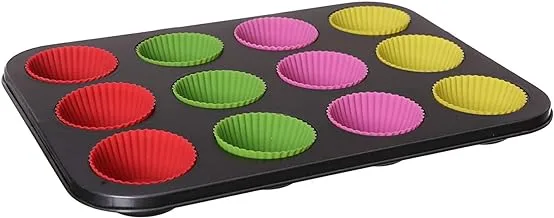 Cake Molds Non Stick Reusable Muffin Cupcake Baking Pan with 12 Silicone Cups