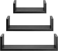 Generic Wall mounted shelves, pack of 3 shelves black u shaped wall mount shelf for kitchen, living room, bathroom, bedroom.