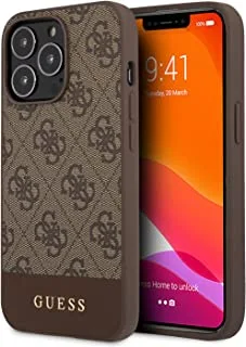 جراب Guess PC / TPU 4G PU مع شعار معدني بشريط سفلي لهاتف iPhone 13 Pro (6.1 بوصة) - بني