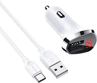 BOROFONE BZ15 Auspicious dual port digital display car charger set Micro - White