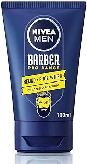 NIVEA MEN Beard & Face Wash Cleanser, Barber Pro Range Clean & Soft Beard, 100ml