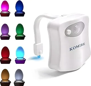 Motion Sensor LED Toilet Night Light, Komire Light Detection Motion Activated Toilet Light with 8-Color Changing, Battery Operated Waterproof Washroom Light Toilet Seat Light Inside Toilet Bowl