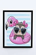 Wall Hanging Wooden Frame with cartoons, Digital Print(Flamingo), Black- 40 x 30 cm