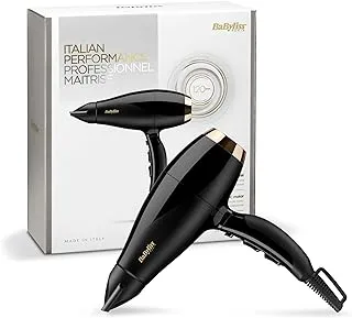 BaByliss Super Pro 2300 Hair Dryer, 2300W High-Power, Salon-Grade Dryer for Quick Drying, Versatile Mixed Materials Build, Sleek and Stylish Design, Black & Gold - 6714E