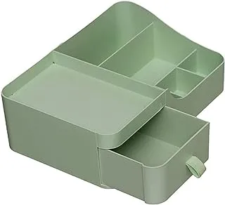 Kabas Plast Plastic Makeup Organizer With 6 Slots And Drawer - Green