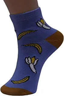 White Flower Cotton Above Ankle Sock Shape Banana For Unisex-Blue-10Years