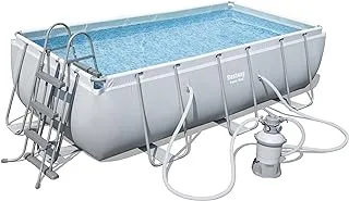 Bestway power steel rectangular frame pool set, light grey, with sand filter pump + accessories