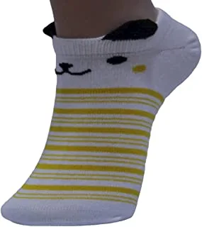 White Flower Cotton Above Ankle Sock for Unisex-White&Yellow-10-12 Years