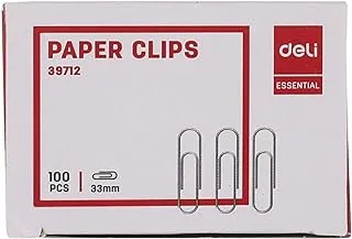 Deli Desktop Supplies Paper Clips E39712, 100 Clips, Silver