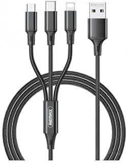 Remax charging cable-extreme series 3.1a aluminum alloy one-to-three charging braided cable rc-189th-black black Headphones Headset