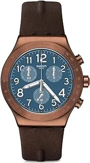 Swatch Analog Casual Watch leather strap for Men, Gold- YVC100