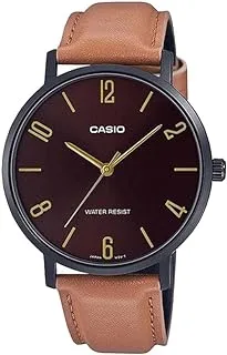 Casio Watch for Men MTP-VT01BL-5BUDF Analog Leather Band Black