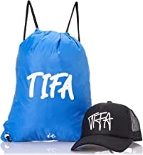 Cotton with polyester foldable sun protection cap with string bag and tifa name for unisex - multi color- one size