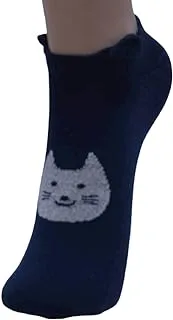 White Flower cotton above ankle sock for unisex-navy-10-12 years