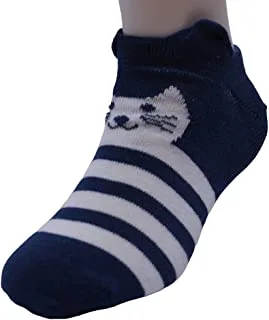 White Flower Cotton Above Ankle Sock for Unisex-Navy-6-8Years