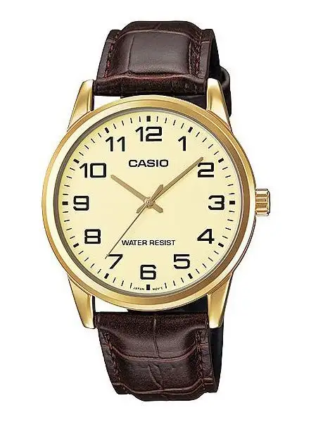 CASIO Men's Leather Analog Watch MTP-V001GL-9BUDF - 38 mm - Brown