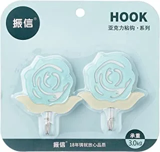 Plastic hanger set 2 pcs rose shape 1hook holder 3k (7 * 8 * 2cm) - blue*green