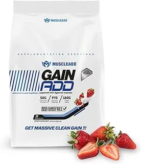 Muscle Add | Gain Add | 50g Protein | Quick Absorption | BCAA | Premium Protein Gainer | 970g Natural Calories | 180g Carbohydrates | 22 Servings | 5.44kg | Strawberry Milkshake