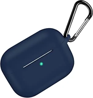 For airpods pro skin silicone cover case with keychain - dark blue