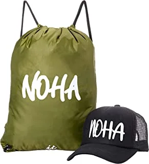 Generic Cotton with polyester foldable sun protection cap with string bag and noha name for unisex - multi color- Fitted