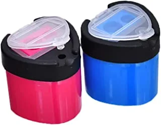 3A Set Of 2 Pieces Of Plastic Double Sharpener Assorted Colours With Triangle Box Shape - Fuchsia Blue