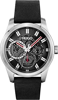 Hugo Boss Leather Band Chronograph Analog Watch for Men - Black