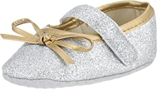 Mix & Max Two-Tone Metallic Bow-Detail Mary Jane Shoes for Girls - Silver, 9 - 12 Months