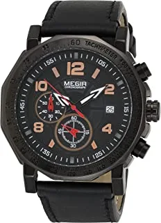 Megir ml2048g/bk-1n0 analog leather watch for men