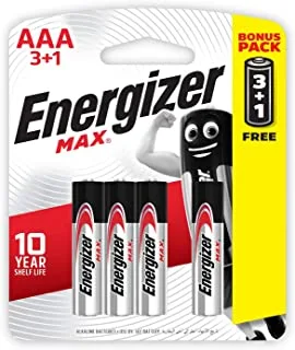 Energizer Max Promo Pack Battery, Size AAA, Pack of 3Plus1 Blister Card - 3+1 حجر قلم