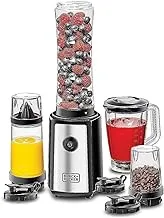 Black+Decker 300W 16 Piece 4-in-1 Personal Compact Sports Blender/Smoothie Maker with Citrus Juicer & Grinder Mill, Silver/Black - SBX300BCG-B5, 2 Years Warranty