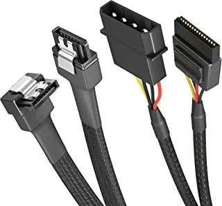 KabelDirekt 827 0.6m 30cm 4-pin Molex to 15-pin SATA power cable + 60cm 7-pin 3 data 6 Gbit/s angled 90 ° black