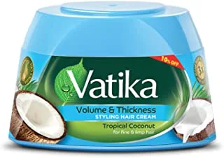 Vatika Naturals Tropical Coconut Styling Hair Cream 125 ml +10% OFF| Volume & Thickness | Nourishing Vatika Oils | For Fine & Limp Hair