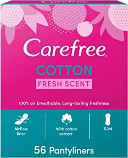 CAREFREE Panty Liners, Cotton, Fresh Scent, Pack of 56