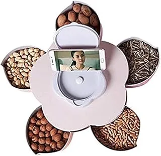 Better Look Flower Petal Fruit Plate Candy Storage Box 5 Grids Changeable Dry Fruit Nuts Snack Tray Rotating Organizer Accessories Tools