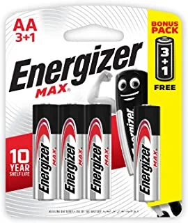 Energizer Max Promo Pack Battery, Size AA, Pack of 3Plus1 Blister Card - 3+1 حجر قلم