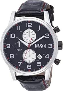 Hugo Boss Watch for Men, Quartz Movement, Analog Display, Black Leather Strap-1512631