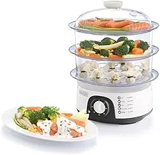 Black & Decker 3 Tier Food Steamer, Hs6000-B5, White,10 Liters, Plastic Material