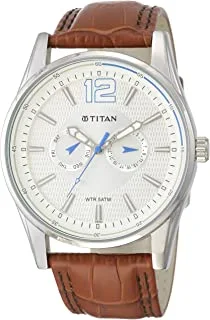 Titan Watch for Men, Quartz Movement, Analog Display, Brown Leather Strap-NK9322SL05 / NK9322SL05