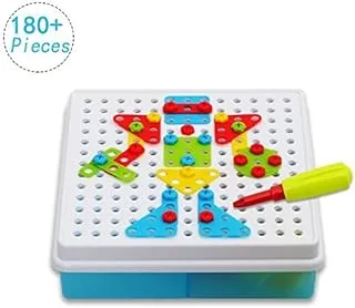 DIY Mosaic Puzzles Play Toys Set with Screw Nuts Tools Creative and Educational Gift for Kids