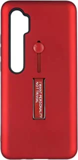 Dual layer hard back cover with stand and finger holder for xiaomi redmi note 10 - red and black