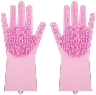 Upgraded magic reusable silicone gloves with wash scrubber heat resistant for cleaning, household, washing the car, washing pets