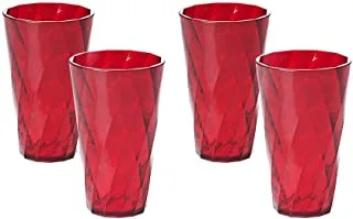 Omada Design 4 Tumbler Transparent and Colored Drink Glasses, 17,60 fl oz, Diamond Line Red