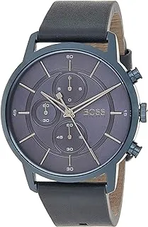 Hugo Boss Watch for Men, Quartz Movement, Analog Display, Blue Leather Strap-1513575