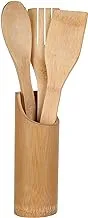 Wooden Cooking Spoons Set with Cup-Shape Holder, Set of 3