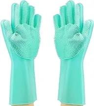 1 Pair Dishwashing Cleaning Gloves Silicone Reusable Pet Dish Wash Scrubbing Sponge Gloves for Kitchen Car Bathroom