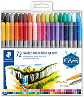 STAEDTLER 3200 TB72 Design Journey Double-Ended Fibre-Tip Pens with Two Nibs, Pack of 72