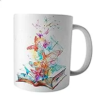 Book and Butterfly Printed Ceramic Mug - Multicolor