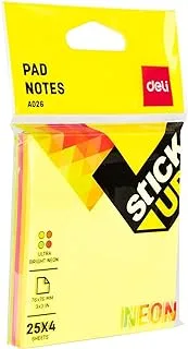 Deli, Stick Up, Sticky Notes, EA02602, ASST., 76×76mm 3''×3'' 4 * 25 sheets, (1 PCS)